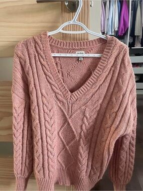 Rhythm Cable Knit V-Neck Sweater - Dusty Rose - xsmall